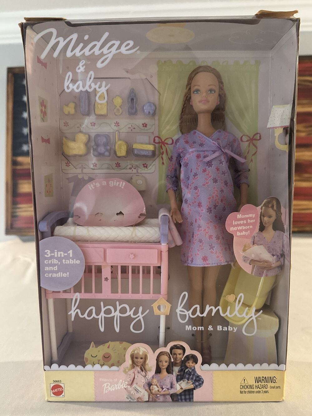 Barbie Happy Family Pregnant Mom Midge & Baby NRFB New w Crib 2002 Mattel Sealed
